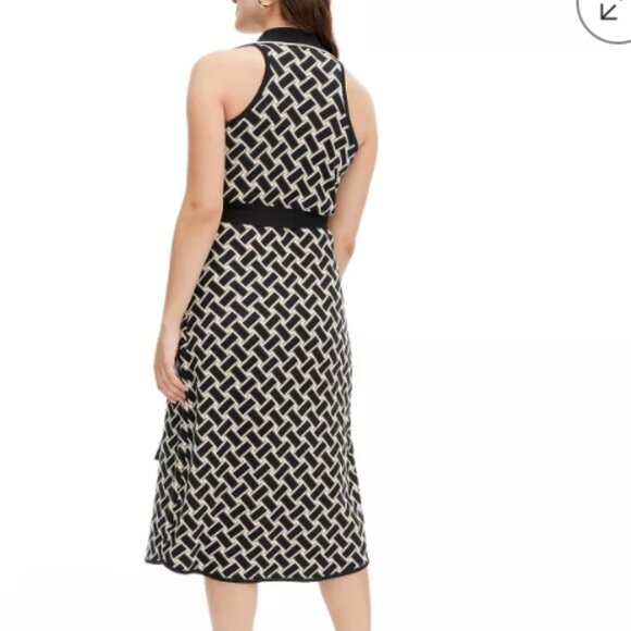 NWT! Collared Sleeveless Vintage Weave Neutral Sweaterknit Midi Wrap Dress - Picture 2 of 5